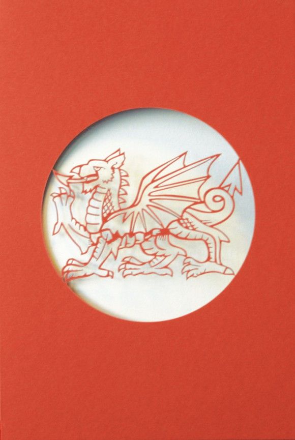 A Welsh greetings card laser cut card with a Welsh emblem representing a Welsh Dragon