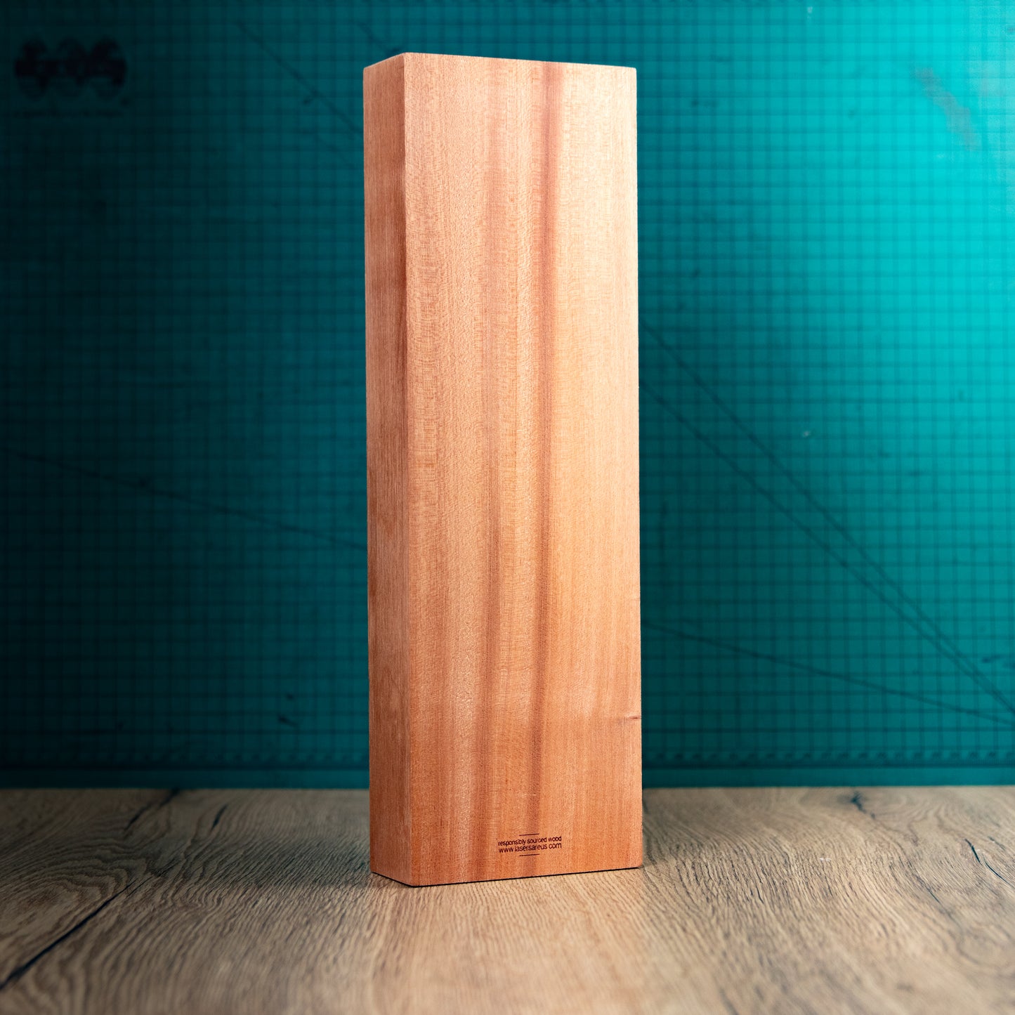The back of an Eco-friendly wooden trophy from the Epic Range. A personalised large block trophy with Gold, Silver or Bronze accent fronts.