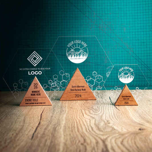 Three Eco-Friendly Wooden Trophies - Hive Award Range