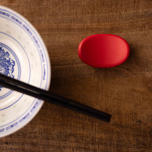 A red Japanese chopstick rest.