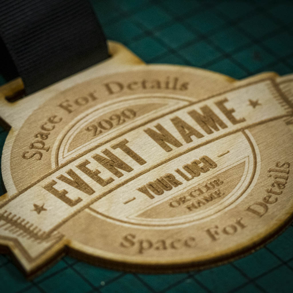 A laser engraved personalised Eco-friendly wooden medal