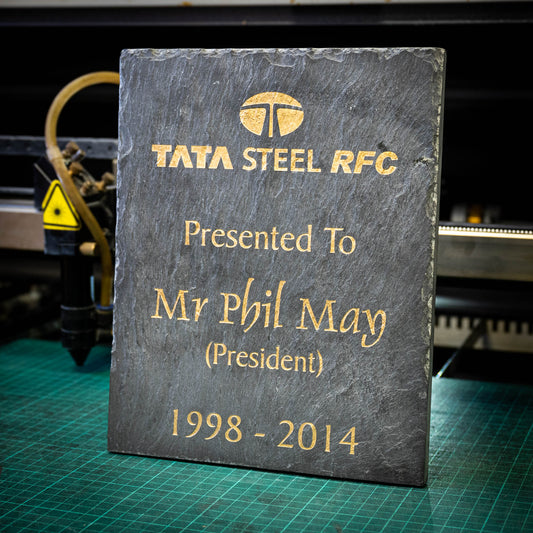 A large rustic colour filled slate trophy