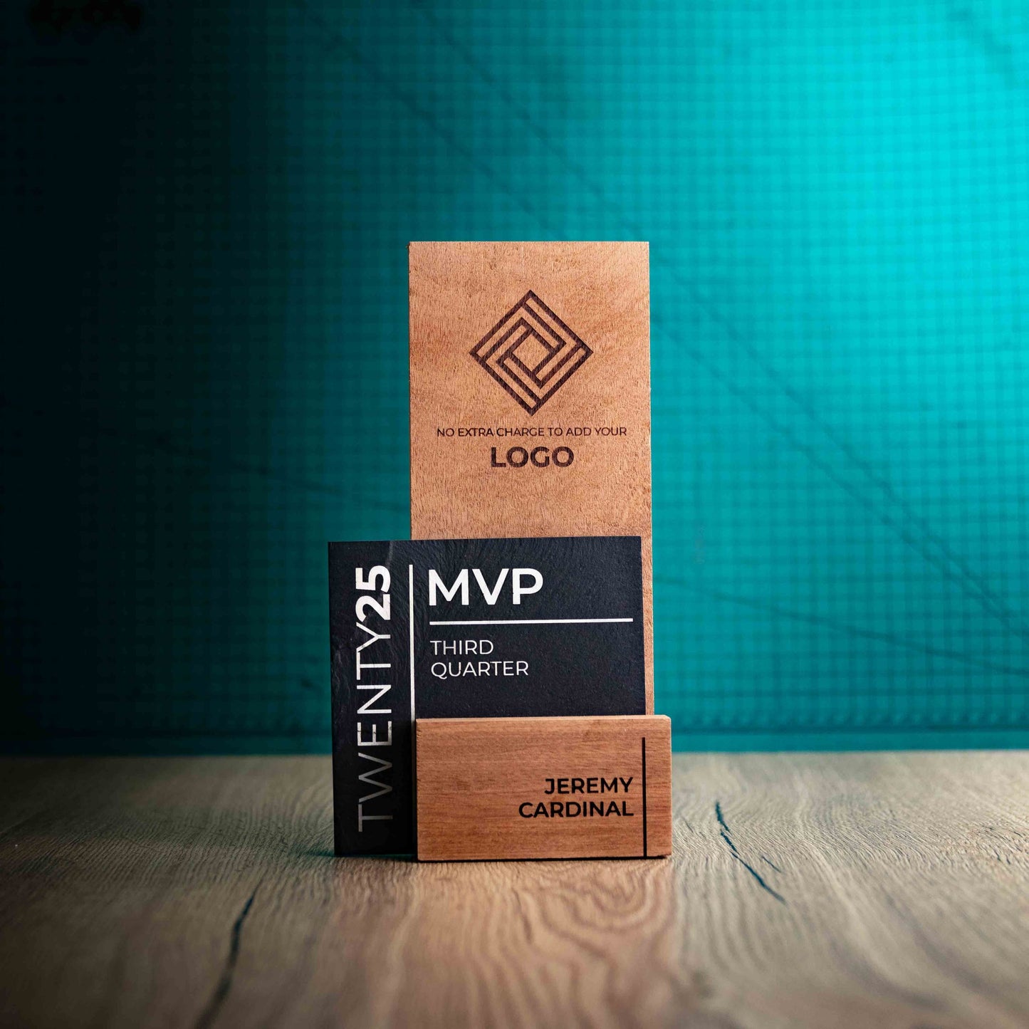 A Large Skyline Award, a laser engraved, eco-friendly, wooden and slate trophy
