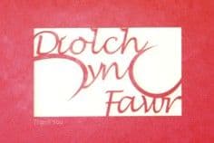 A laser cut card with the welsh word Diolch yn Fawr