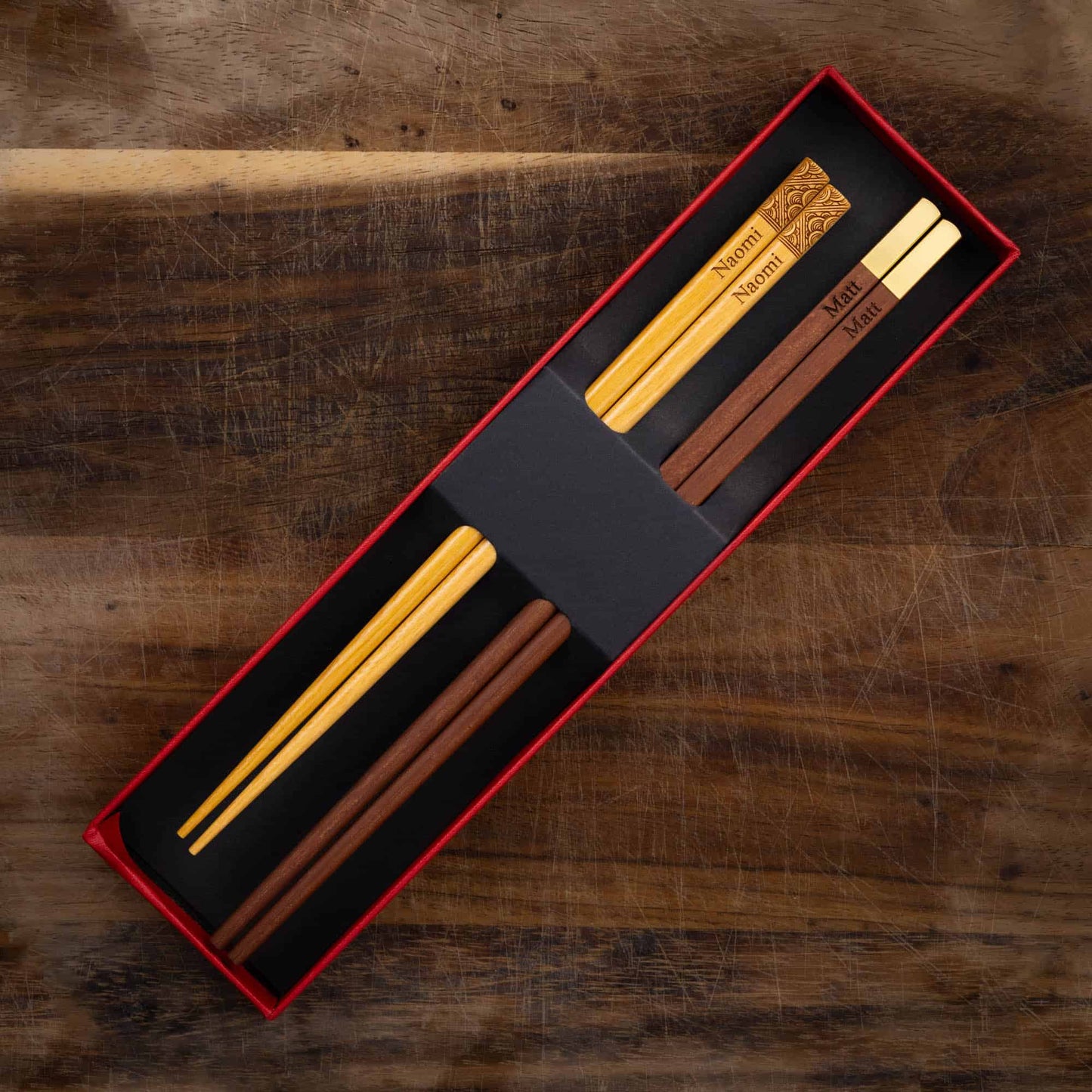 Red Luxury Chopstick Gift Box for 2 pairs of personalised chopsticks