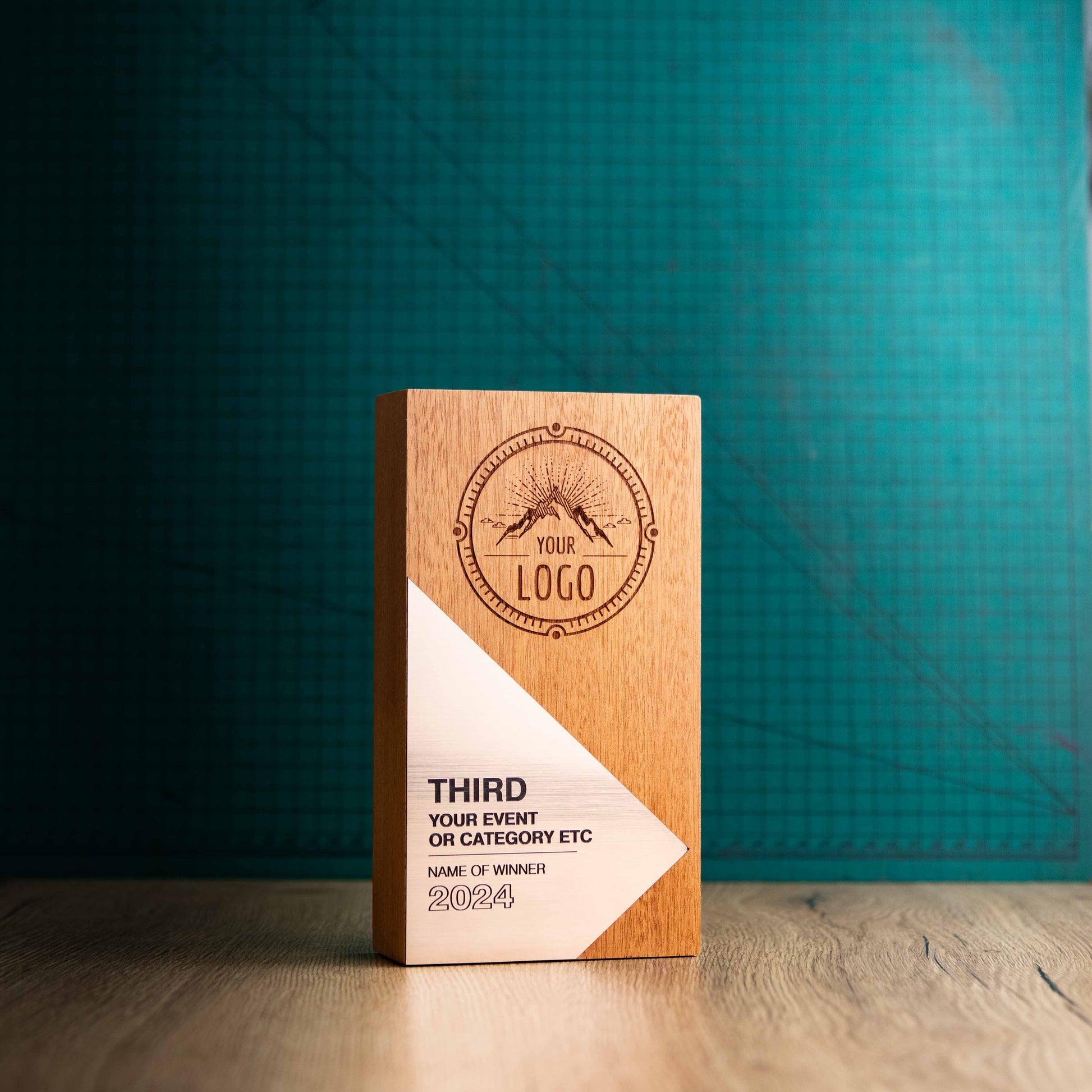An Eco-friendly wooden trophy from the Epic Range. A personalised large block trophy with Gold, Silver or Bronze accent fronts.
