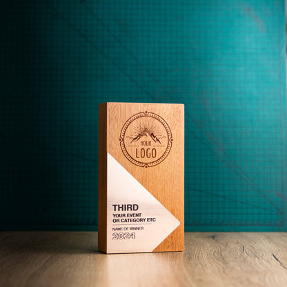An Eco-friendly wooden trophy from the Epic Range. A personalised large block trophy with Gold, Silver or Bronze accent fronts.