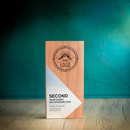 An Eco-friendly wooden trophy from the Epic Range. A personalised large block trophy with Gold, Silver or Bronze accent fronts.