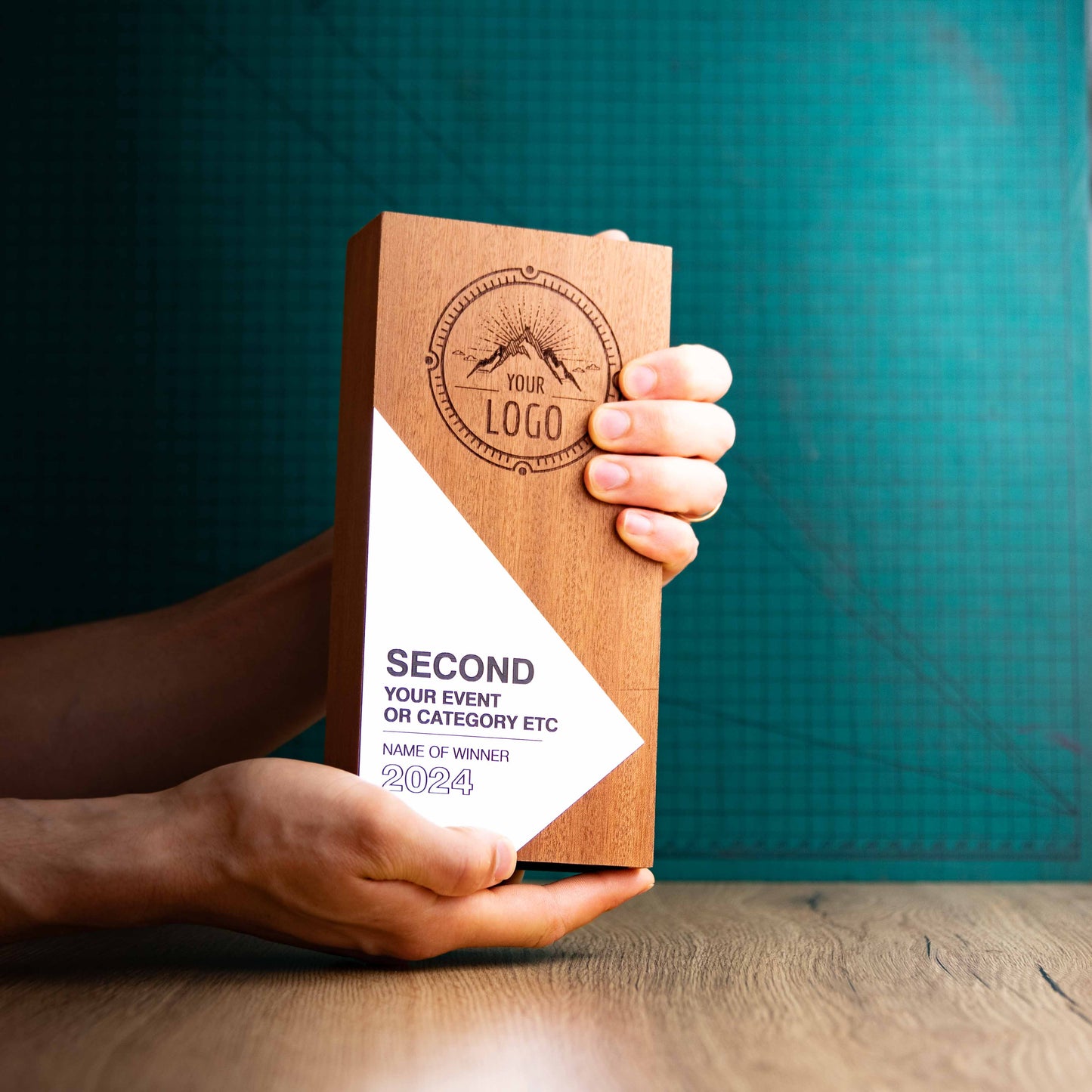 An Eco-friendly wooden trophy from the Epic Range. A personalised large block trophy with Gold, Silver or Bronze accent fronts.