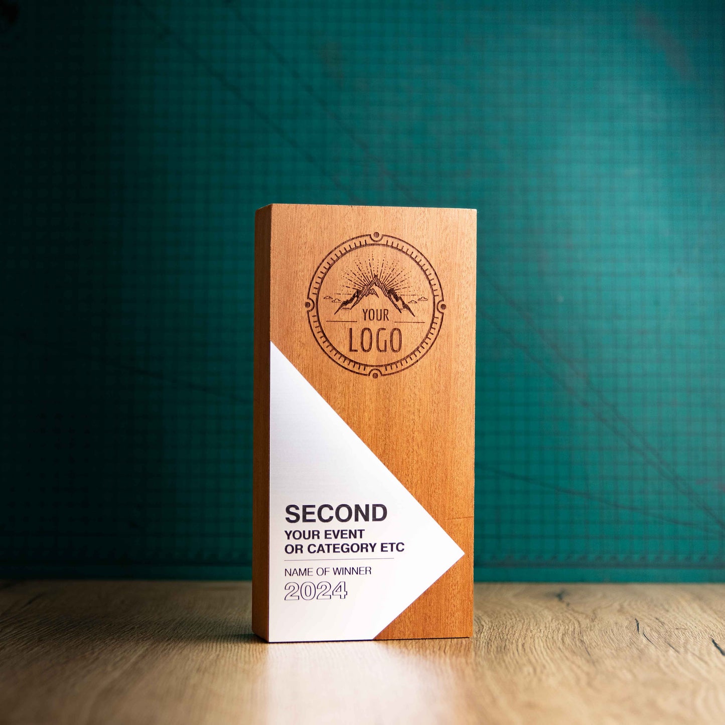 An Eco-friendly wooden trophy from the Epic Range. A personalised large block trophy with Gold, Silver or Bronze accent fronts.