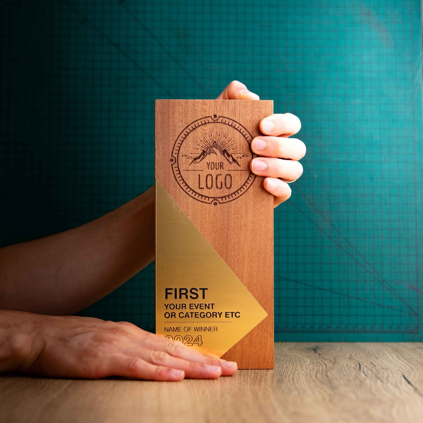 An Eco-friendly wooden trophy from the Epic Range. A personalised large block trophy with Gold, Silver or Bronze accent fronts.