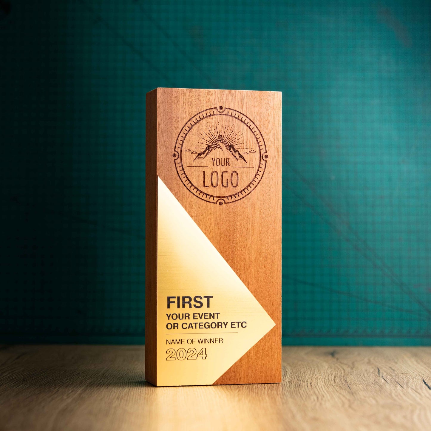 An Eco-friendly wooden trophy from the Epic Range. A personalised large block trophy with Gold, Silver or Bronze accent fronts.