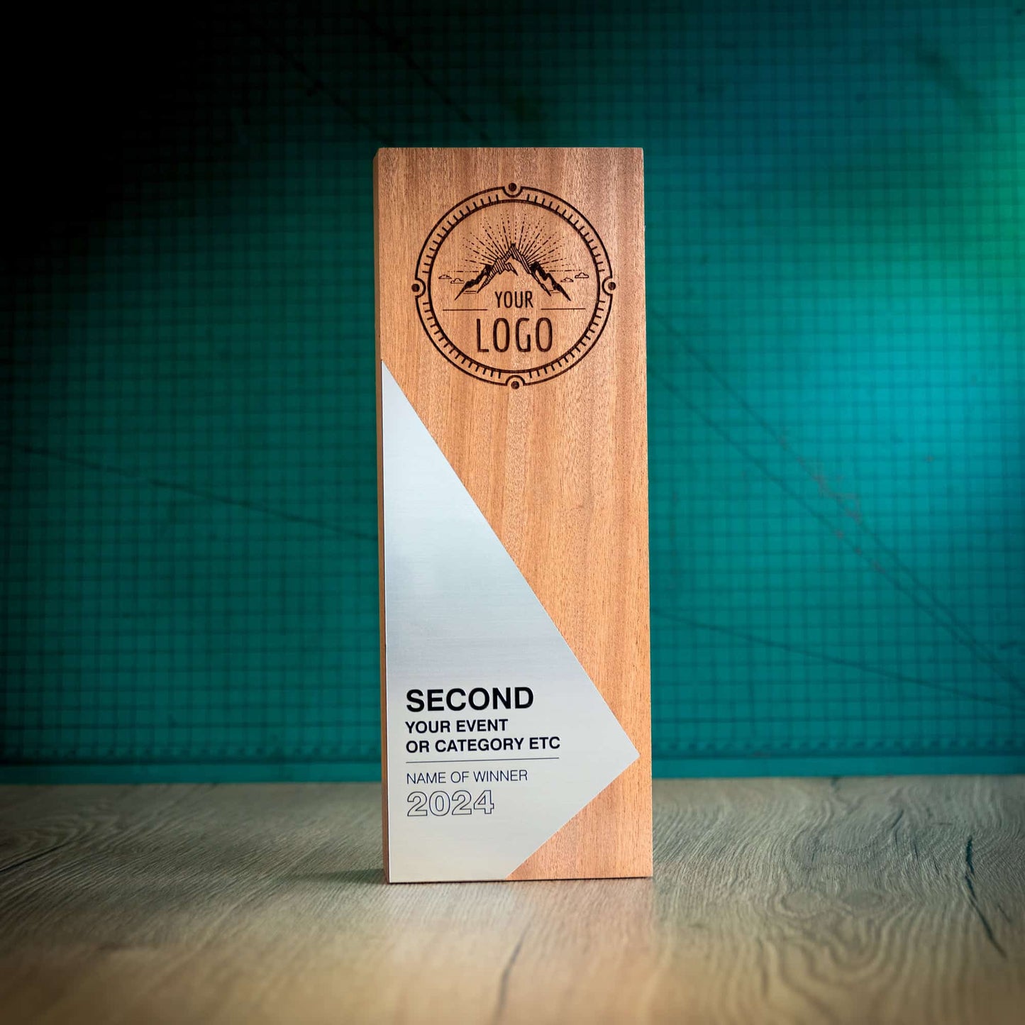 An Eco-friendly wooden trophy from the Epic Range. A personalised large block trophy with Gold, Silver or Bronze accent fronts.