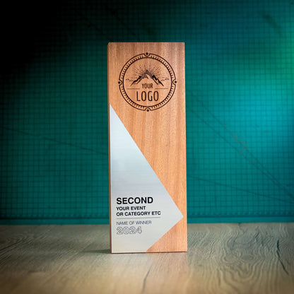 An Eco-friendly wooden trophy from the Epic Range. A personalised large block trophy with Gold, Silver or Bronze accent fronts.