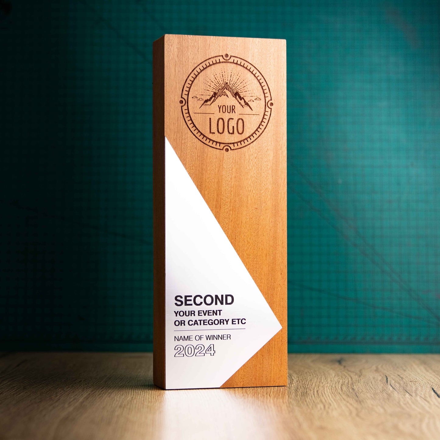 An Eco-friendly wooden trophy from the Epic Range. A personalised large block trophy with Gold, Silver or Bronze accent fronts.