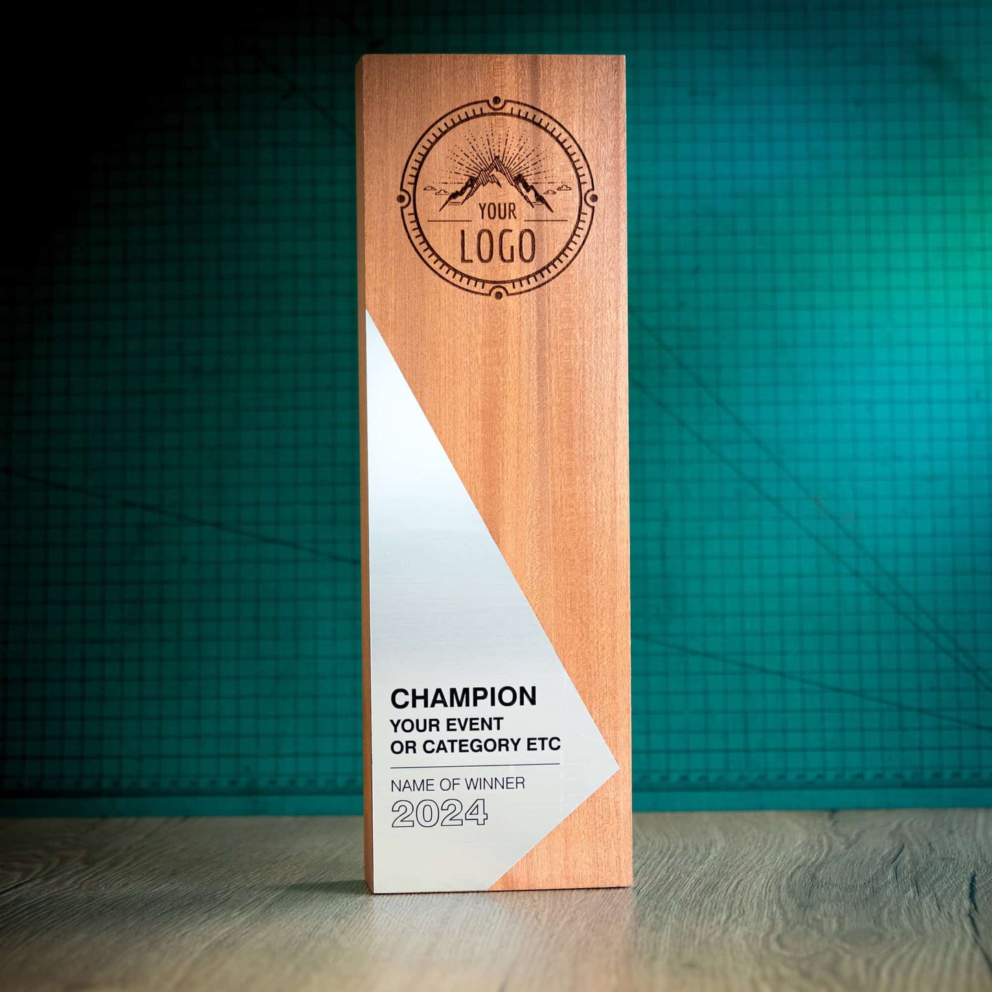An Eco-friendly wooden trophy from the Epic Range. A personalised large block trophy with Gold, Silver or Bronze accent fronts.