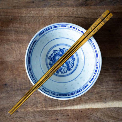 A pair of personalised Gold Chinese Zodiac Chopsticks, Bull, laser engraved with a name of your choice