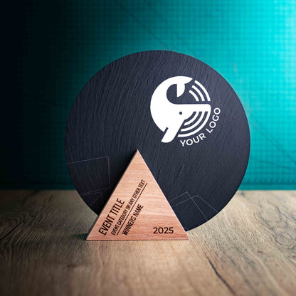 A Large Luna Award, a laser-engraved, eco-friendly, wooden and slate trophy