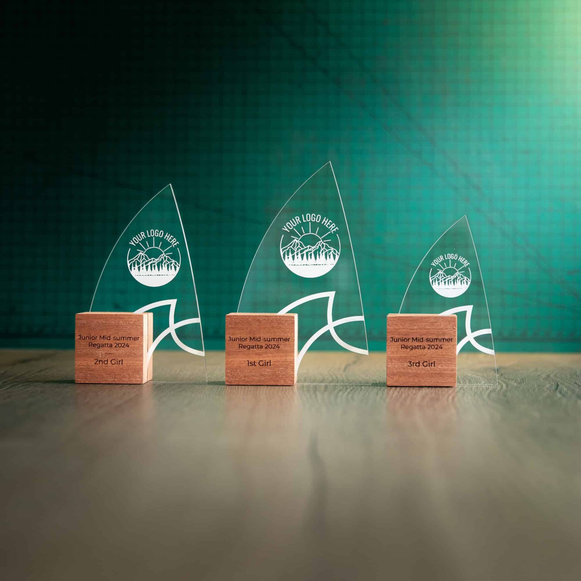 Three Eco-Friendly Wooden Trophies with recycled perspex - Windward Range