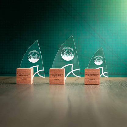 Three Eco-Friendly Wooden Trophies with recycled perspex - Windward Range