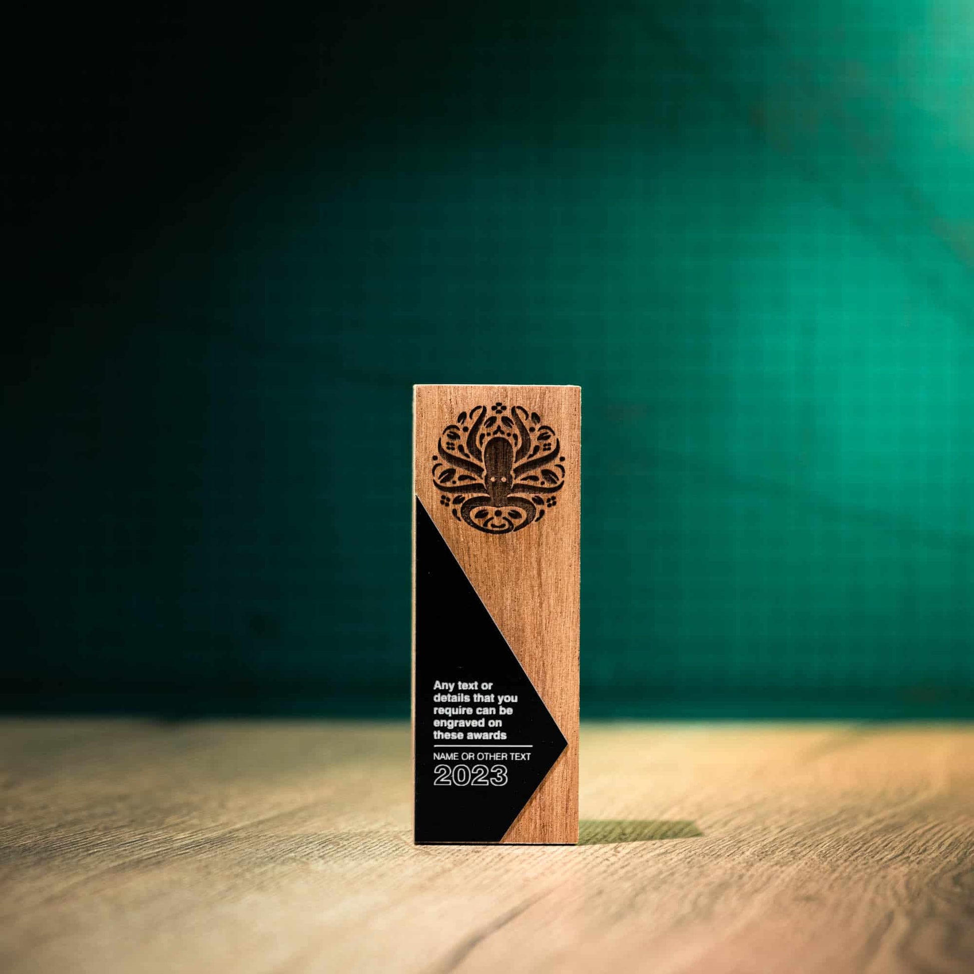 A medium contemporary laser engraved eco-friendly Obelisk wooden trophy - Black