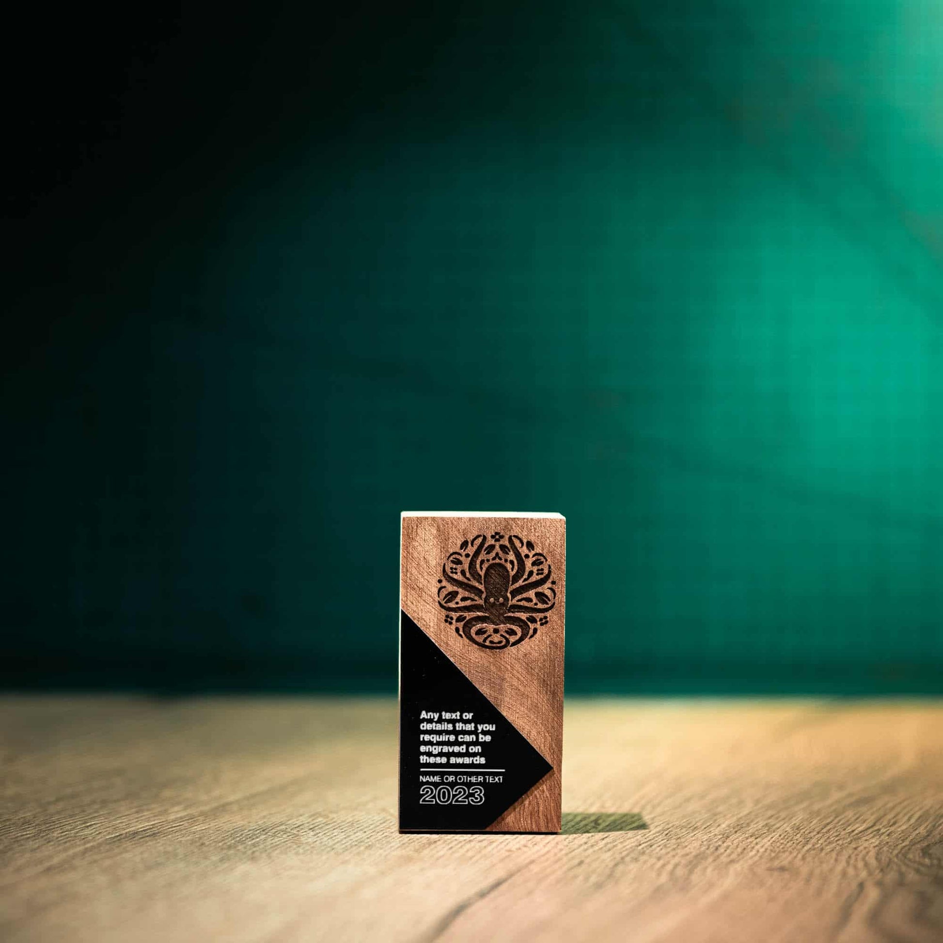 A Small contemporary laser engraved eco-friendly Obelisk wooden trophy - Black