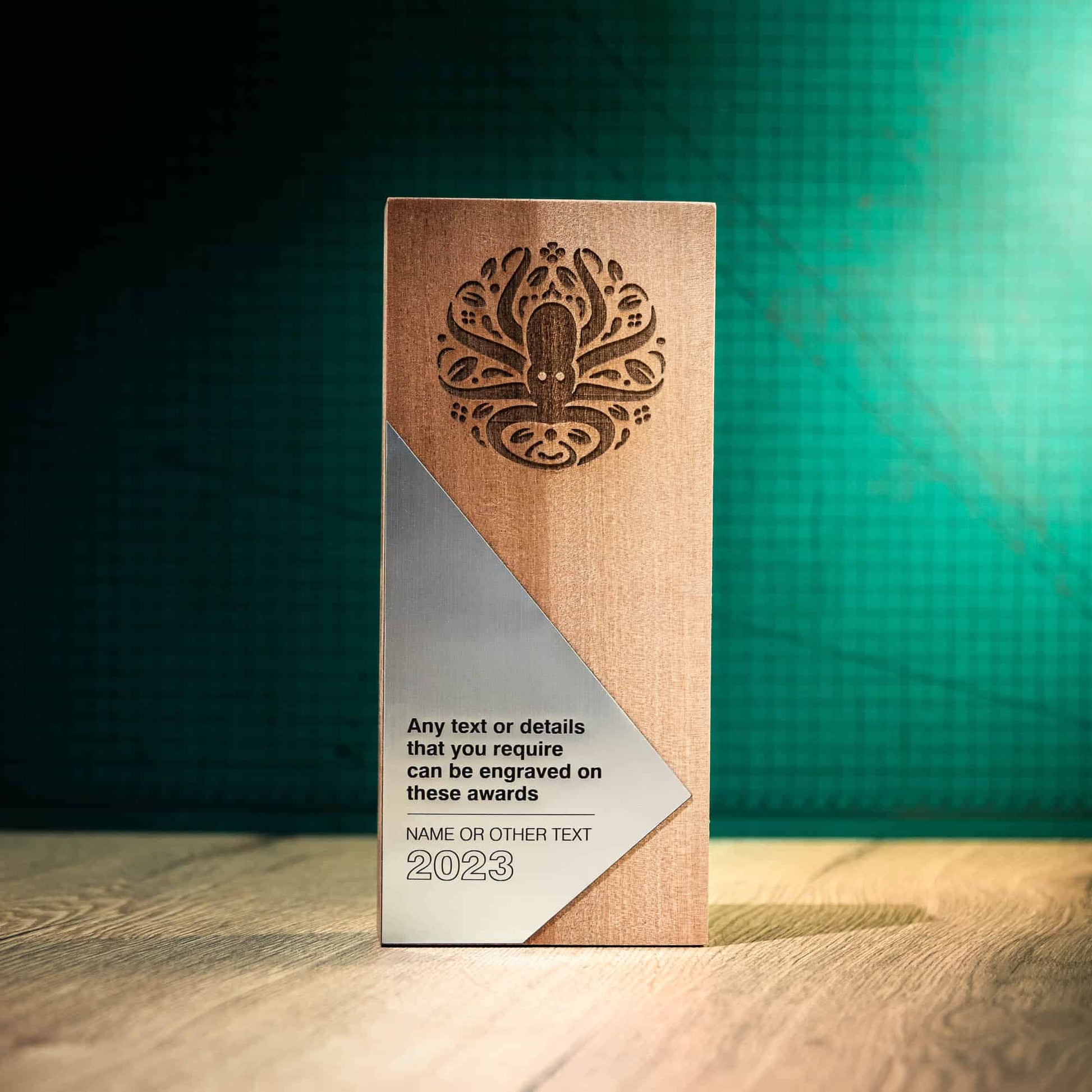 An X-large contemporary laser engraved eco-friendly Obelisk wooden trophy - Silver