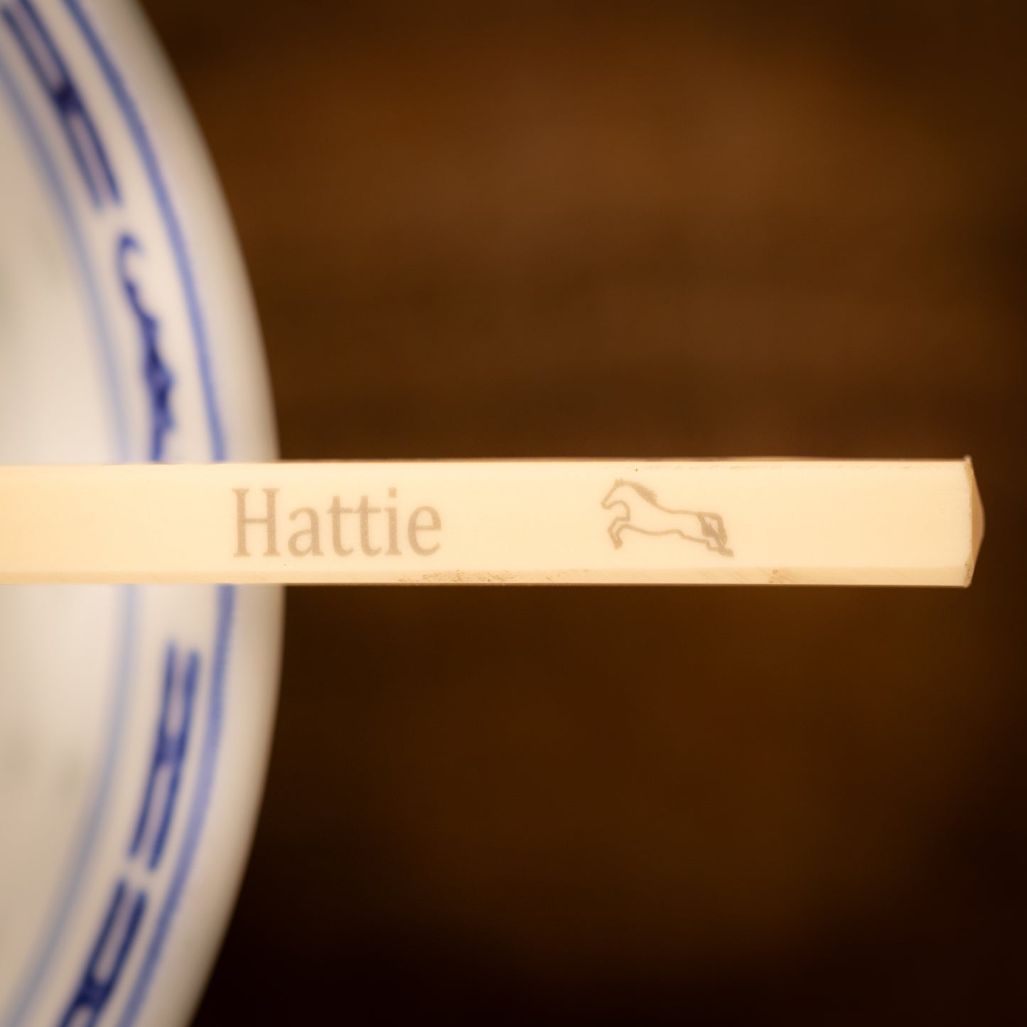 Cream coloured plastic melamine personalised chopsticks engraved with a name and Chinese Zodiac Animal, The Year of the Horse.