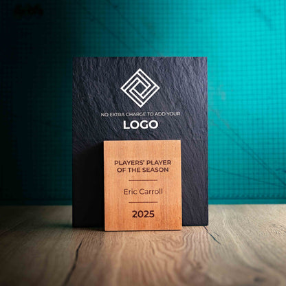 A Large Sarsen Award, a laser engraved, eco-friendly, wooden and slate trophy