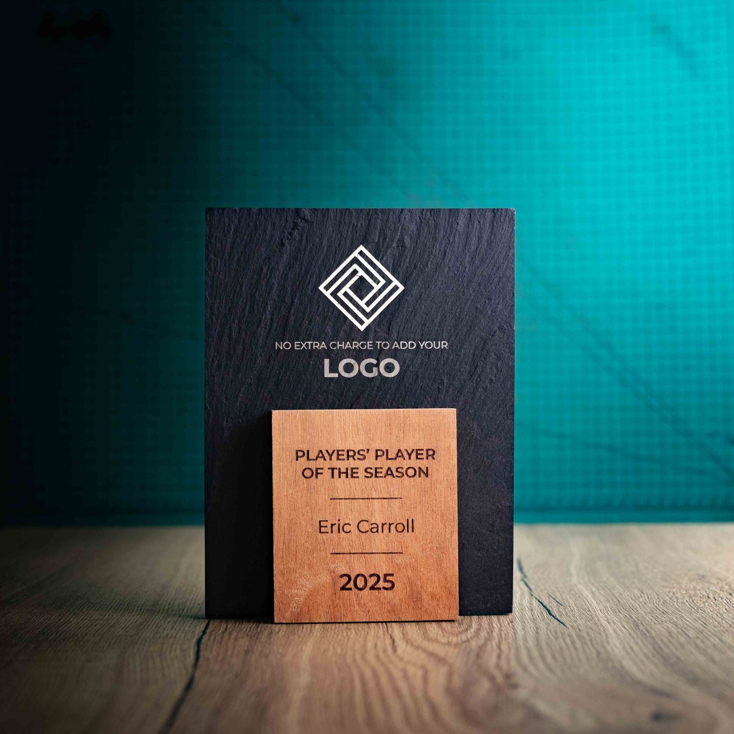 A Medium Sarsen Award, a laser engraved, eco-friendly, wooden and slate trophy