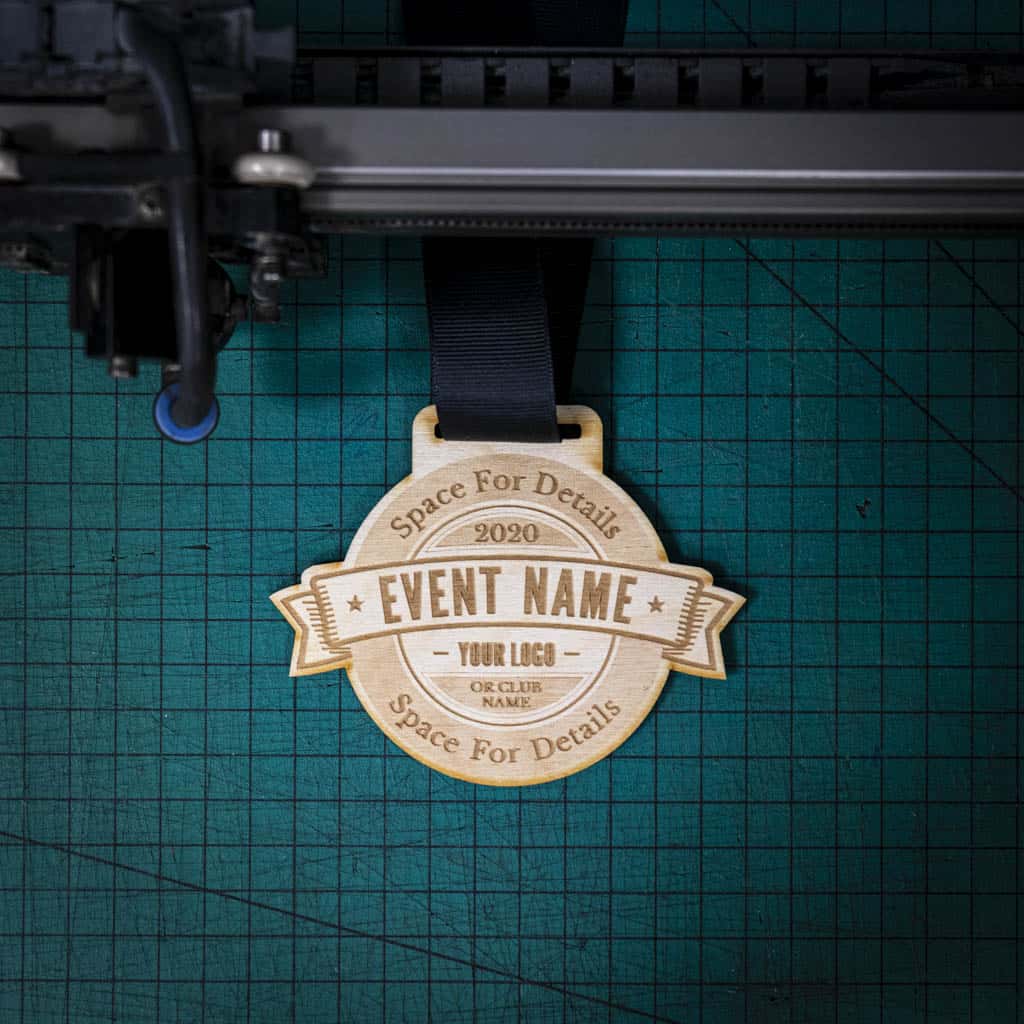 A laser engraved personalised Eco-friendly wooden medal