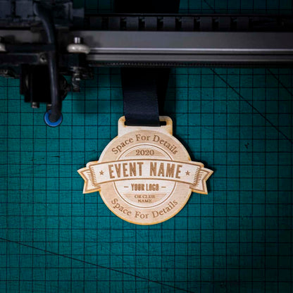 A laser engraved personalised Eco-friendly wooden medal