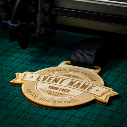 A laser engraved personalised Eco-friendly wooden medal