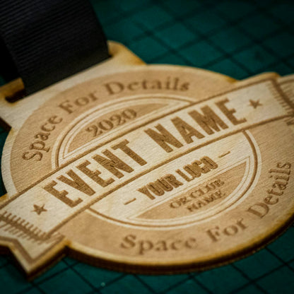 A laser engraved personalised Eco-friendly wooden medal