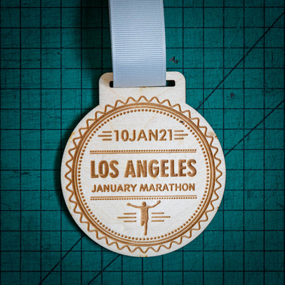 A laser engraved personalised Eco-friendly wooden medal
