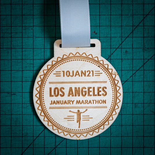A laser engraved personalised Eco-friendly wooden medal