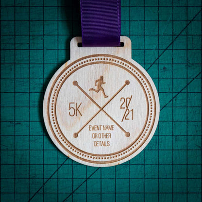A laser engraved personalised Eco-friendly wooden medal