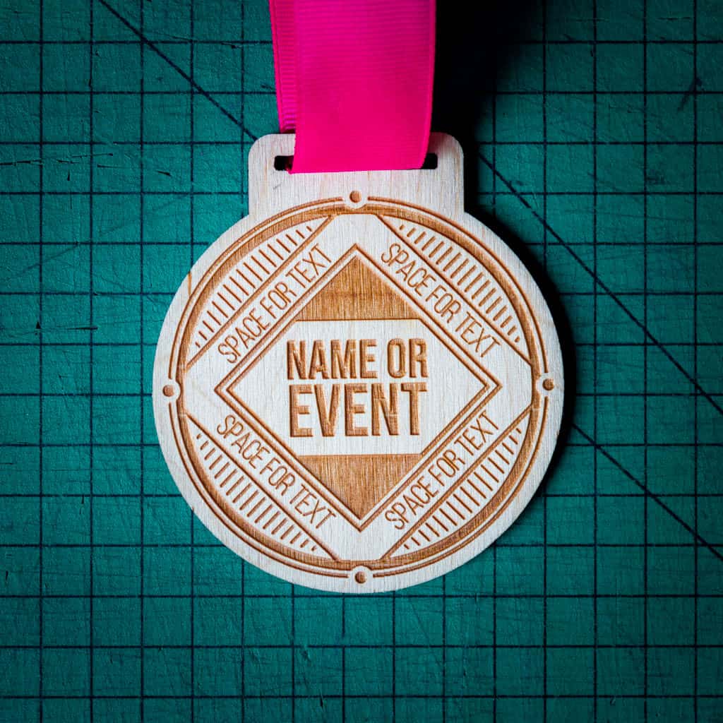A laser engraved personalised Eco-friendly wooden medal