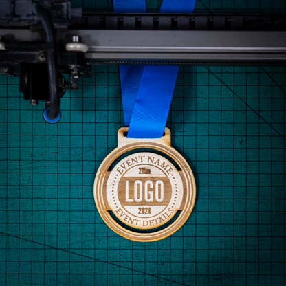 A laser engraved personalised Eco-friendly wooden medal