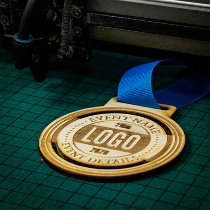 A laser engraved personalised Eco-friendly wooden medal