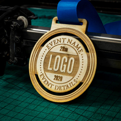 A laser engraved personalised Eco-friendly wooden medal